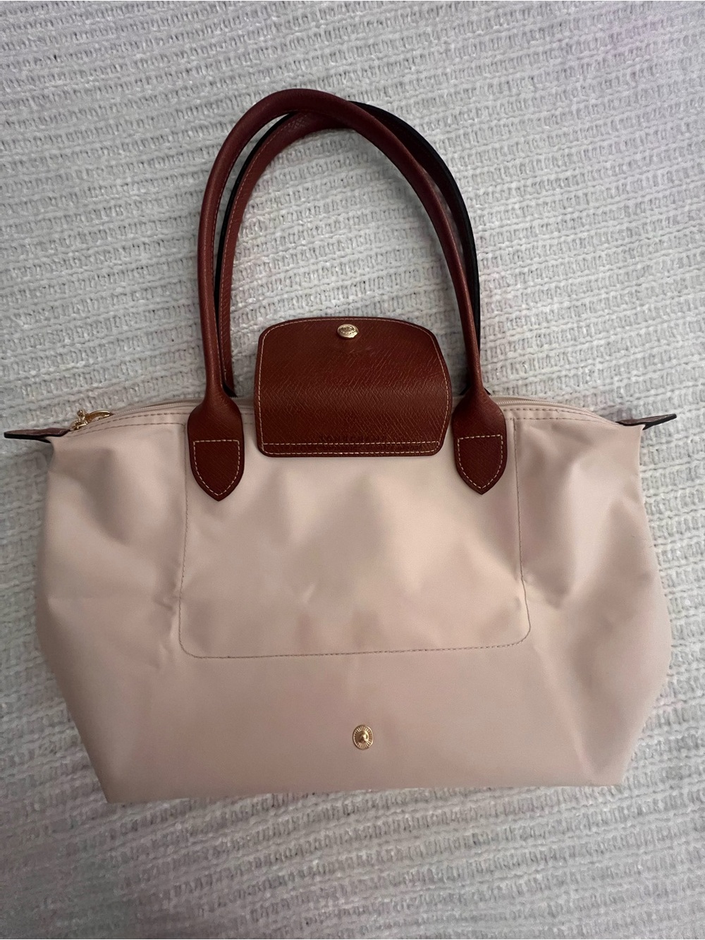 Longchamp Le Pliage Large Cream Tote with Brown Trim - Picture 12 of 13
